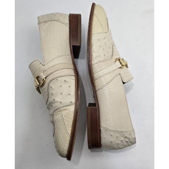 Giorgio Brutini Private Collection Cream Snakeskin/Ostrich Loafers Mens Sz 9.5 M - Picture 4 of 9